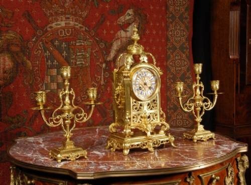 fig 1. Early Gilt Brass Table Clock Set by Japy Fils, French - Circa 1855.